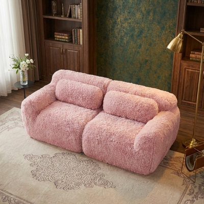 2-seater Modular Sectional Sofa Couches,Soft Fluffy Plush Fabric Bottom Anti-Slip Design,32D High Density Sponge,No Assembly Required Ergonomic Design,With Throw Pillows Fits Living Rooms