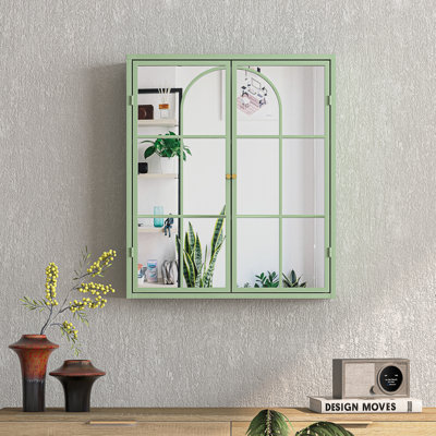 Armoire murale rétro 23,62 "à deux portes avec miroir, espace de rangement à trois niveaux pour le salon, la salle de bain et la salle à manger
