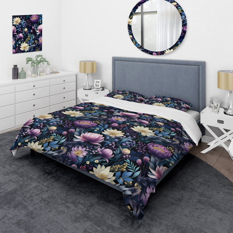 Deep Emerald Purplepeonies Enchante I - Ensemble de housse de couette à motif floral