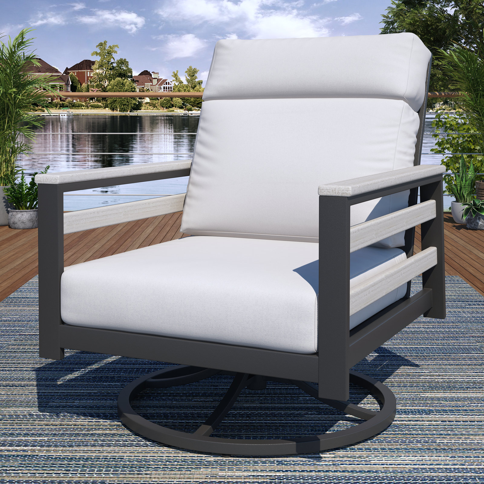 Townsend Sunbrella® Swivel Patio Lounge Chair, White, Canvas White