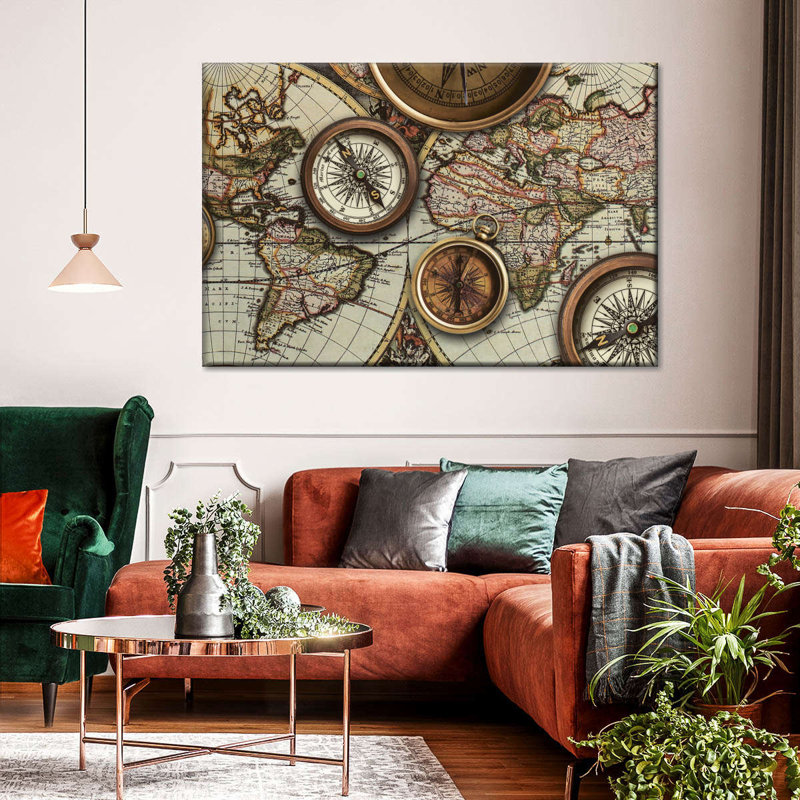 " Compass Collection World Map " by Tess P, 8" H x 12" W x 1" D