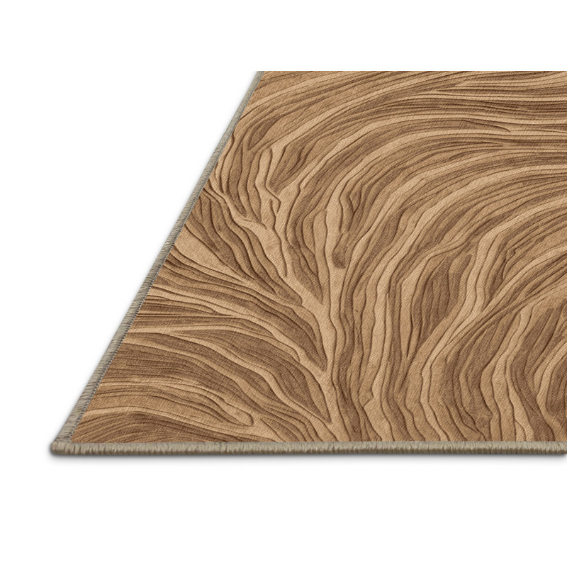 Machine Washable Nature Brown Area Rug, Round 5'