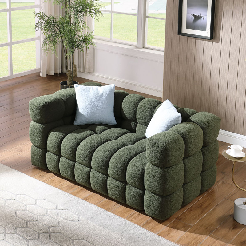 Square Shape Tufted Loveseat, 27.56"H x 62.2"W x 35.83"D