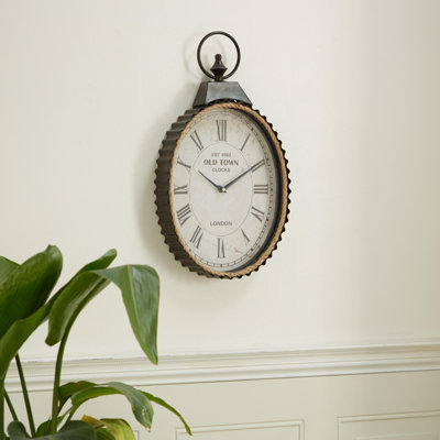 Mauney Metal Pocket Watch Style Decorative Black Wall Clock with Rope Accent