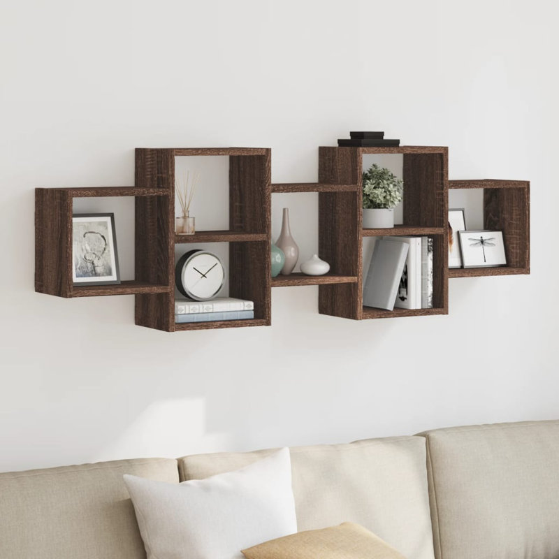 17 Stories Wall Shelf Engineered Wood, Brown Oak, 42cm H x 129cm W x 18cm