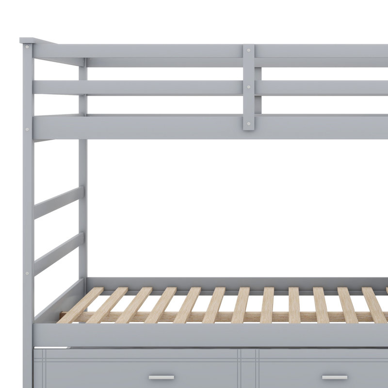Bunk Bed With Trundle Bed And Staircase, Gray
