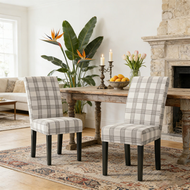 Chaise de salle à manger, ensemble de 2 (table non incluse), Tissu écossais gris