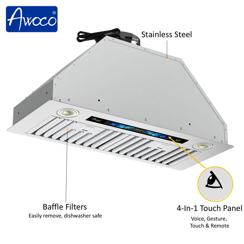 Hotte intégrée en acier inoxydable à conduit 30 po Awoco avec conduit / geste / tactile AWC-RH-BQ-V30