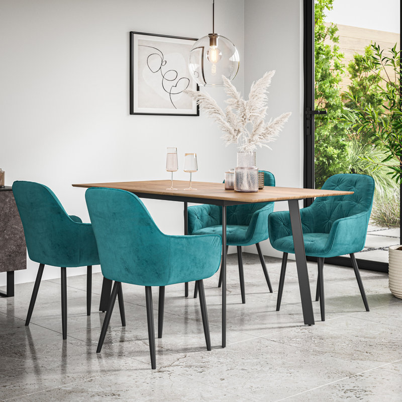 Ahlayna 4 - Person Dining Set, Oak/Black/Blue