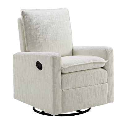 Oxford Baby Uptown Upholstered Glider Recliner Rocking Chair, Green Guard Gold Certified, 360° Swivel For Nursery And Living Room –  Chenille Pearl White
