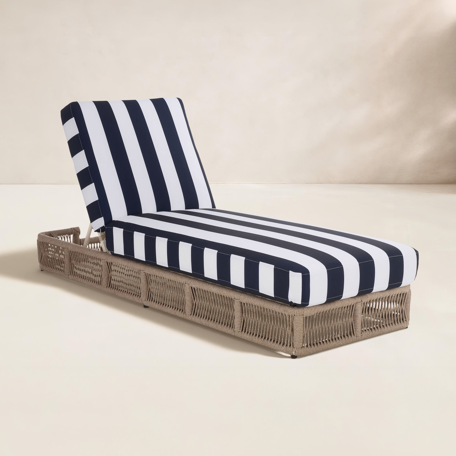 Langley 25" Patio Chaise Lounge, Tan Frame/Navy Cushion