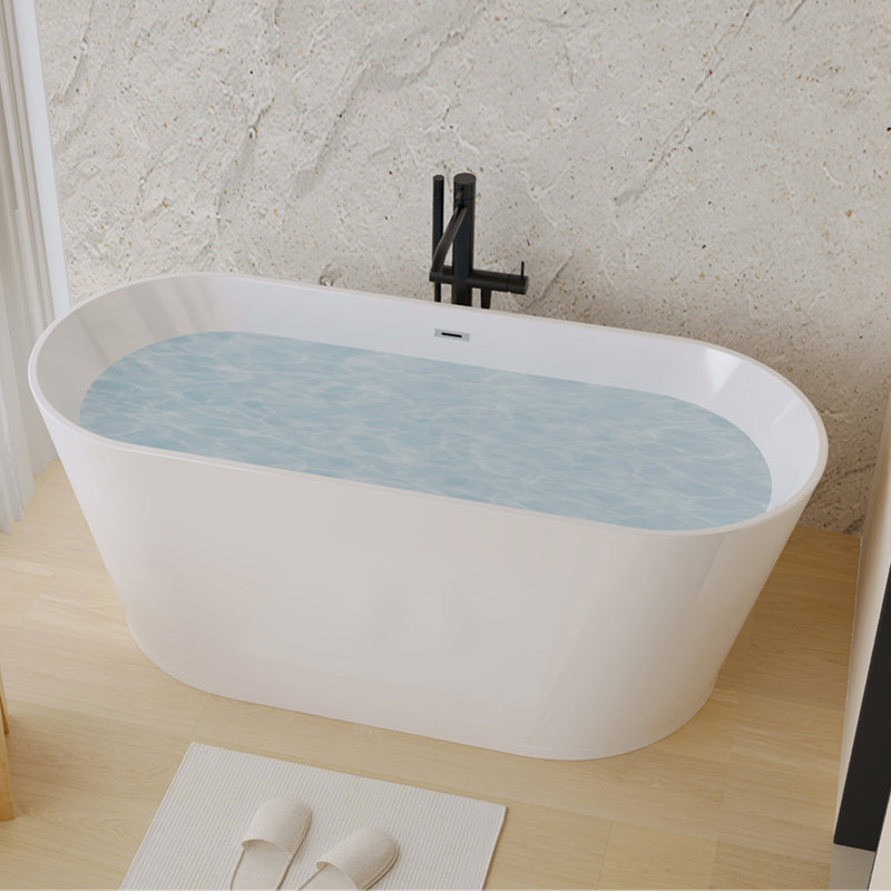 67" Acrylic Freestanding Bathtub, stand alone bathroom tub, Glossy White, Toe-tap Chrome Drain