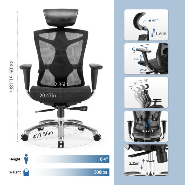 ikayaa Ergonomic Office Chair with Footrest High Back Desk Chair with  Unique Adjustable Lumbar Support, Backrest, 4D Armrest Recliner Chair for  Home Office, Seat Depth Adjustment, Tilt Function 