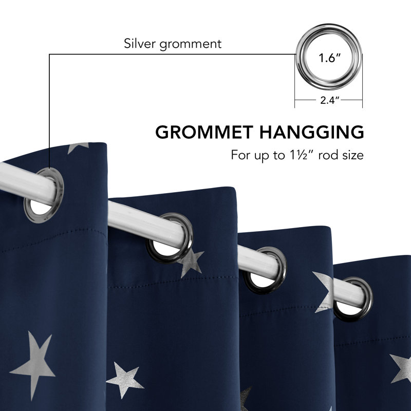 Manzanita Eyelet Room Darkening Thermal Curtains, 117cm W x 214cm D, Navy Blue