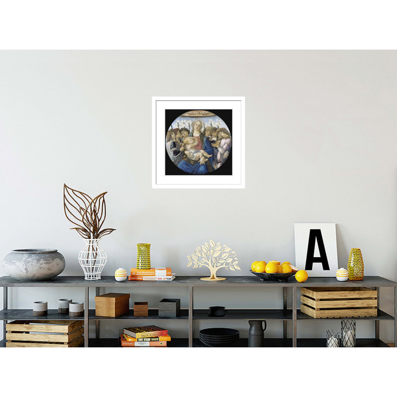 «Vierge à l'enfant avec huit anges» par Sandro Botticelli - Impression giclée encadrée, H 23,5 po x l 23,79 po