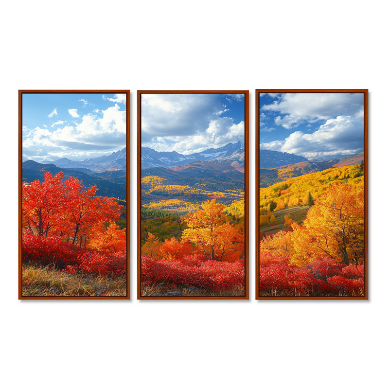 Chaîne de montagnes panoramique en automne II - art mural montagnes - ensemble de 3, Brun, H 28 po x l 36 po