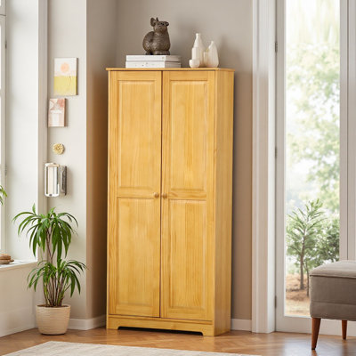 67" Pinewood Kitchen Pantry Storage Cabinet, Freestanding Cabinets with Doors and Shelf Adjustability, Soft-Close Mechanism, Living Room  Dining Room