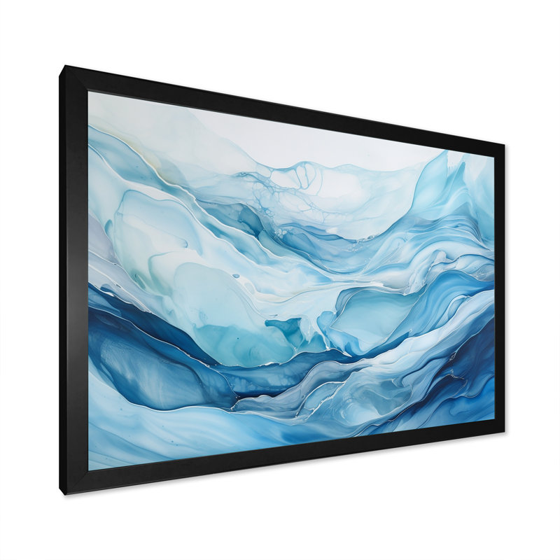 «White and Blue Glacier Charm», reproduction d'art sur toile, Cadre simple noir, H 34 po x l 44 po x P 1,5 po