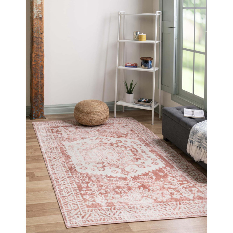 Tapis oriental rose / ivoire Braggs, Rectangle 4 pi 1 po x 6 pi 1 po