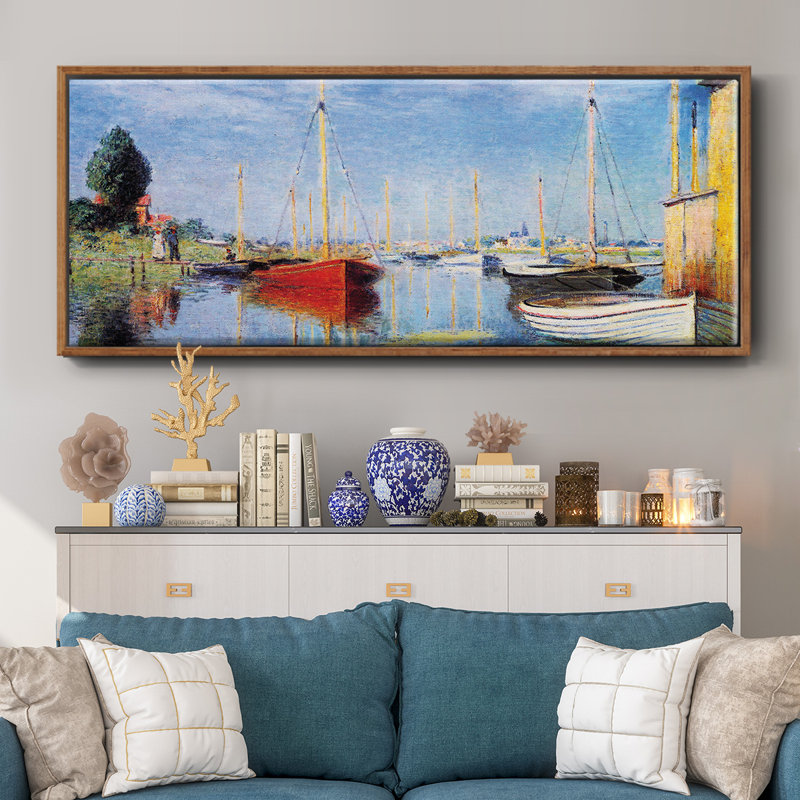 Bateaux de plaisance à Argenteuil par Monet, toile encadrée, H 20 po x l 50 po