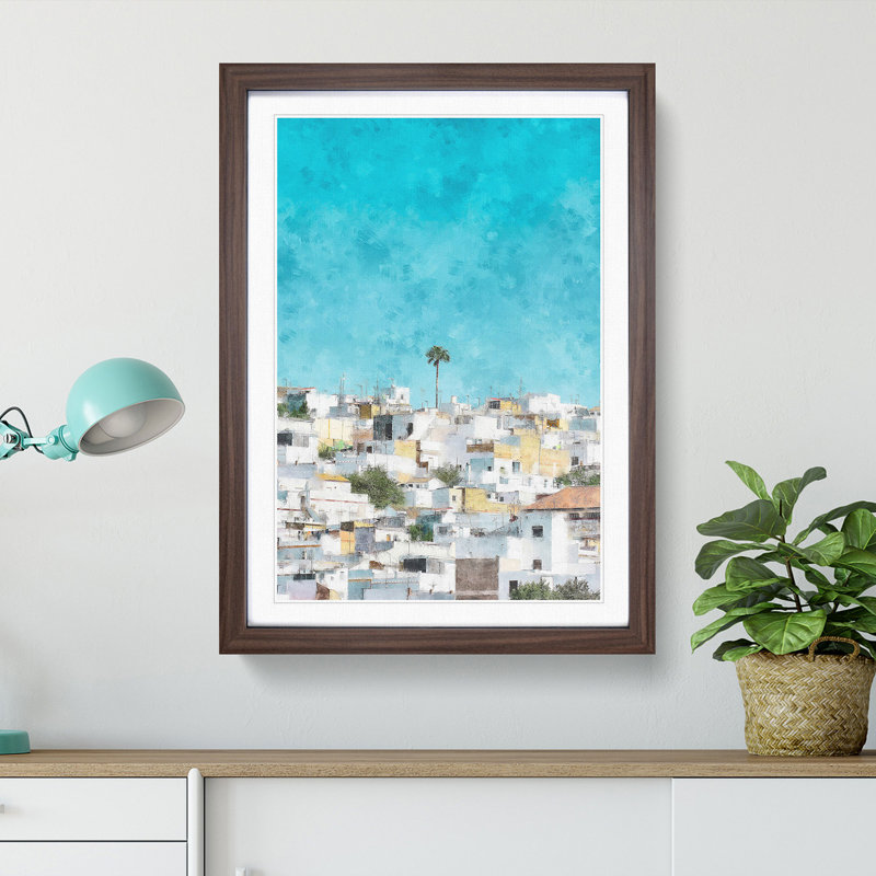 Rooftops in Montecorto Spain - Picture Frame Graphic Art Print, 87cm H x 62cm W x 2cm D, Walnut Framed