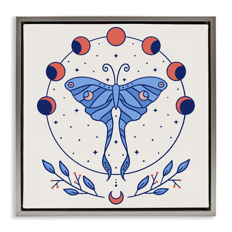 «Celestial Luna Moth», art mural encadré flottant par Ahmad, H 18 po x l 18 po, Cadre flottant gris