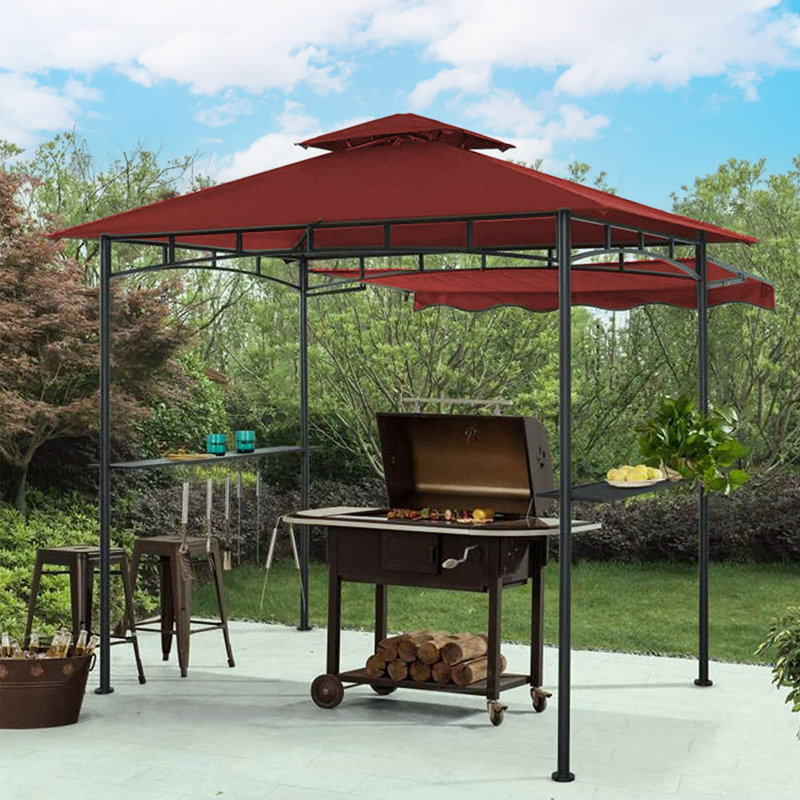 Starecho 8Ft X 5Ft  Double Tiered  Soft-Top Grill Gazebo With Stretchable Side Awning, Red