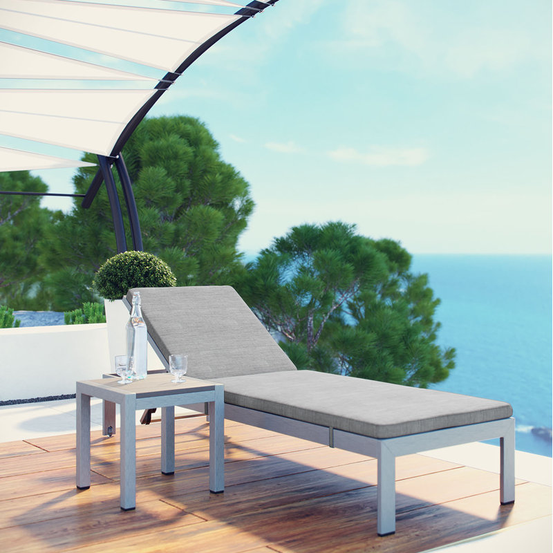 Shore Outdoor Patio Aluminum Chaise with Cushions, Turquoise, Silver
