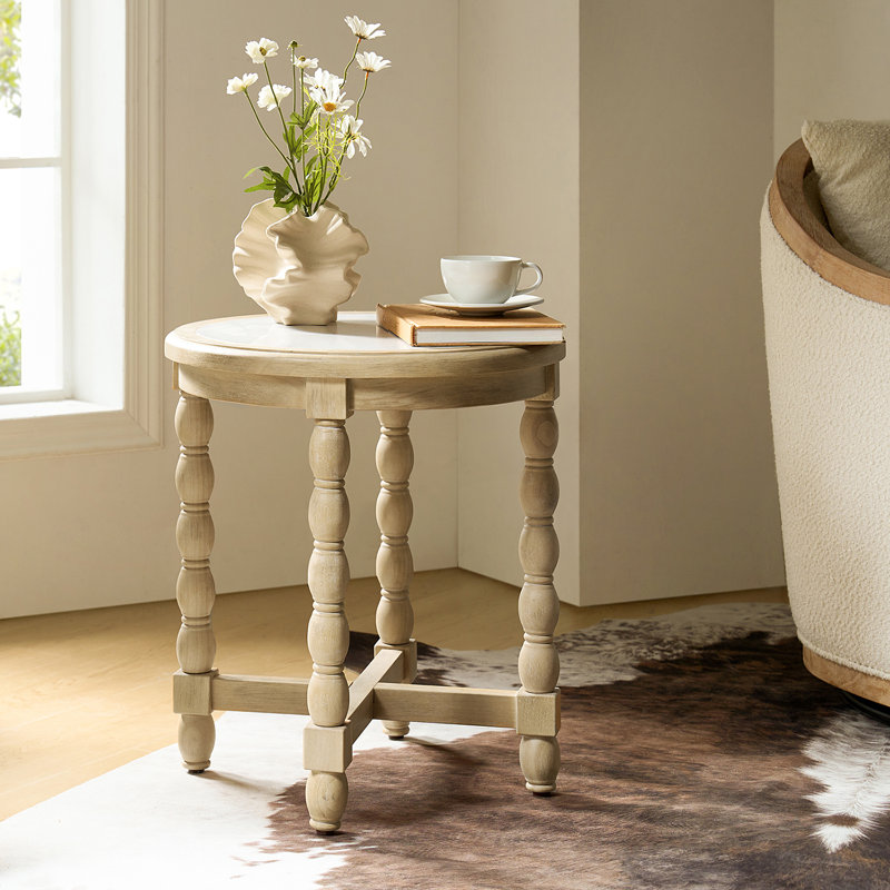 Table de bout en bois massif Aristidh l 20 po avec plateau en marbre