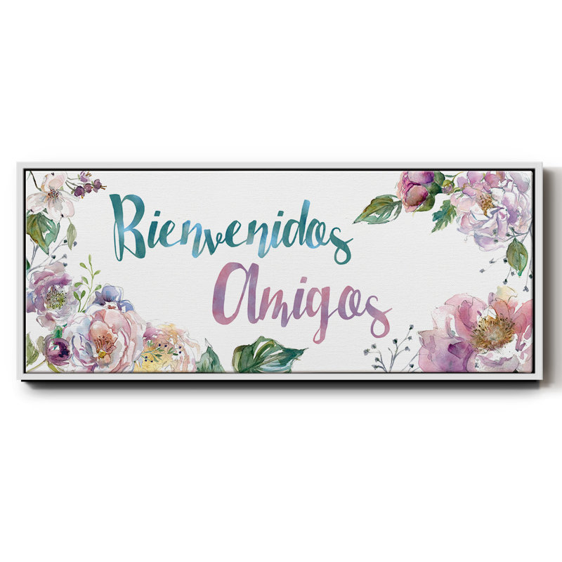 Bienvenidos Amigos- Framed Canvas, 12" H x 30" W