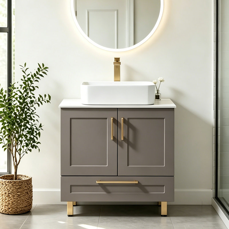 Ensemble de meuble-lavabo simple autoportant moderne 30 po avec lavabo vasque Kaki