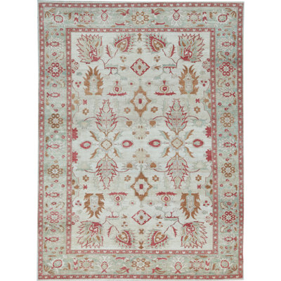 Hand-Knotted High-Quality Beige and Light Green Area Rug