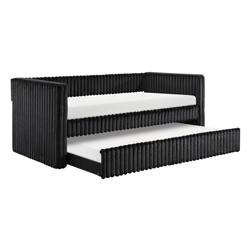 Contemporary Luxury Twin Daybed And Trundle, Black Corduroy Upholstery, Construction, For Movement, No Box Spring Featuring Corduroy, Trundle With , Spring, Comfortable