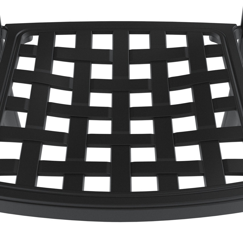 Chaise de patio en fonte d'aluminium, 2 pièces, noire, finition, coussins confortables, coussin de pied antidérapant, fabrication empilable, peu encombrante