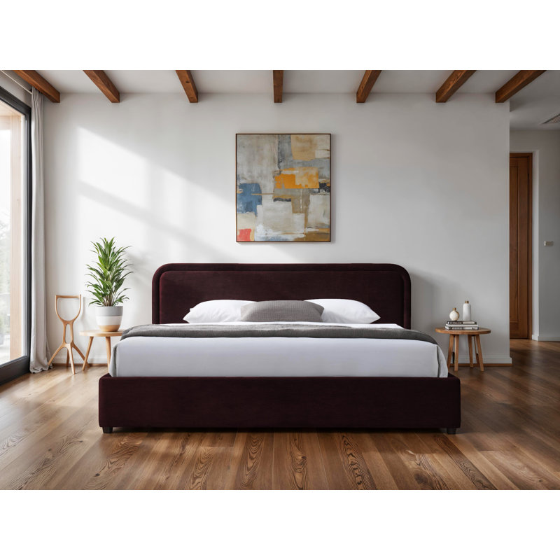 Baneza Platform Bed, Queen, White Boucle