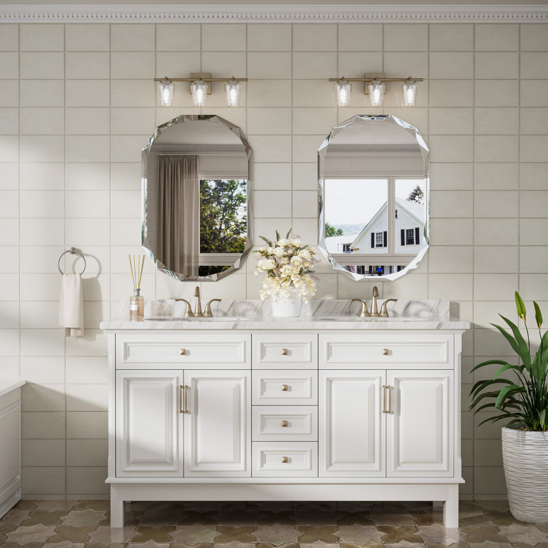Pearlette Beveled Frameless Octagon Bathroom Vanity Mirror, 30" x 20"