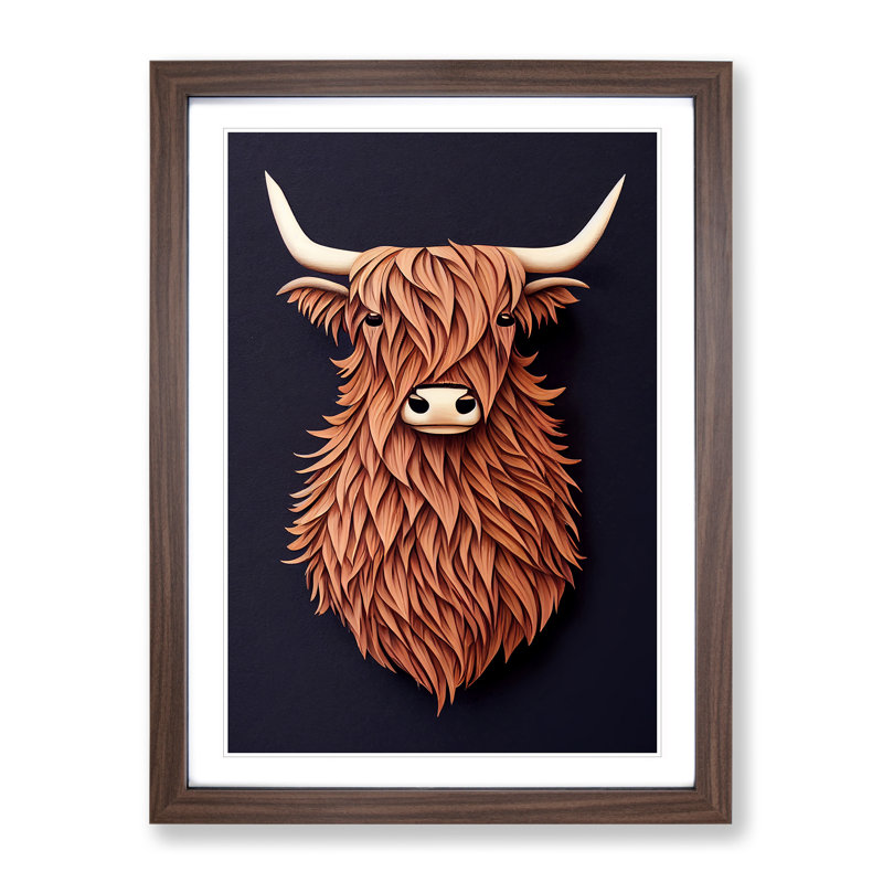 Bust Of A Highland Cow - Single Picture Frame Print, 46cm H x 34cm W x 2cm D, Walnut