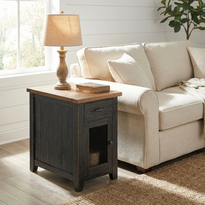Jakendra Solid Wood End Table with Storage and Built-In Outlets