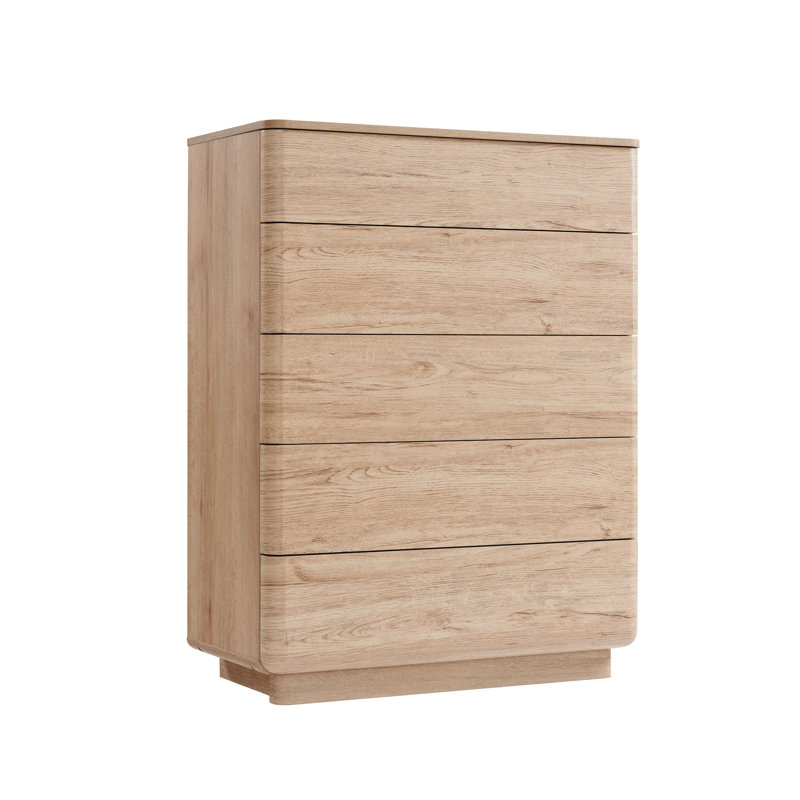 Commode 5 tiroirs, commode large en bois, Chêne naturel