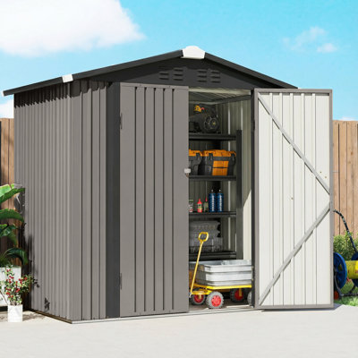 Remise de rangement extérieure 6,5 pi x 4 pi, abri de jardin en métal, gris clair