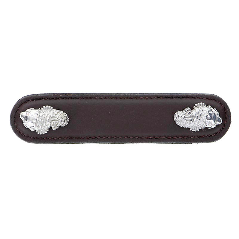 Pollino Bar Pull, 4", Polished Silver/Brown