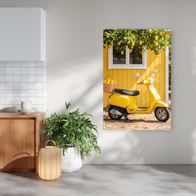 «Yellow Scooter Lemons», impression d'art rustique rétro sur un arbre citronnier, H 60 po x l 40 po