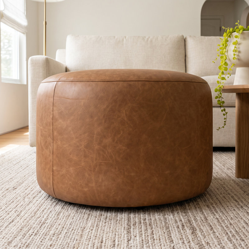 Danva Genuine Leather Ottoman, Marseille Brown Genuine Leather
