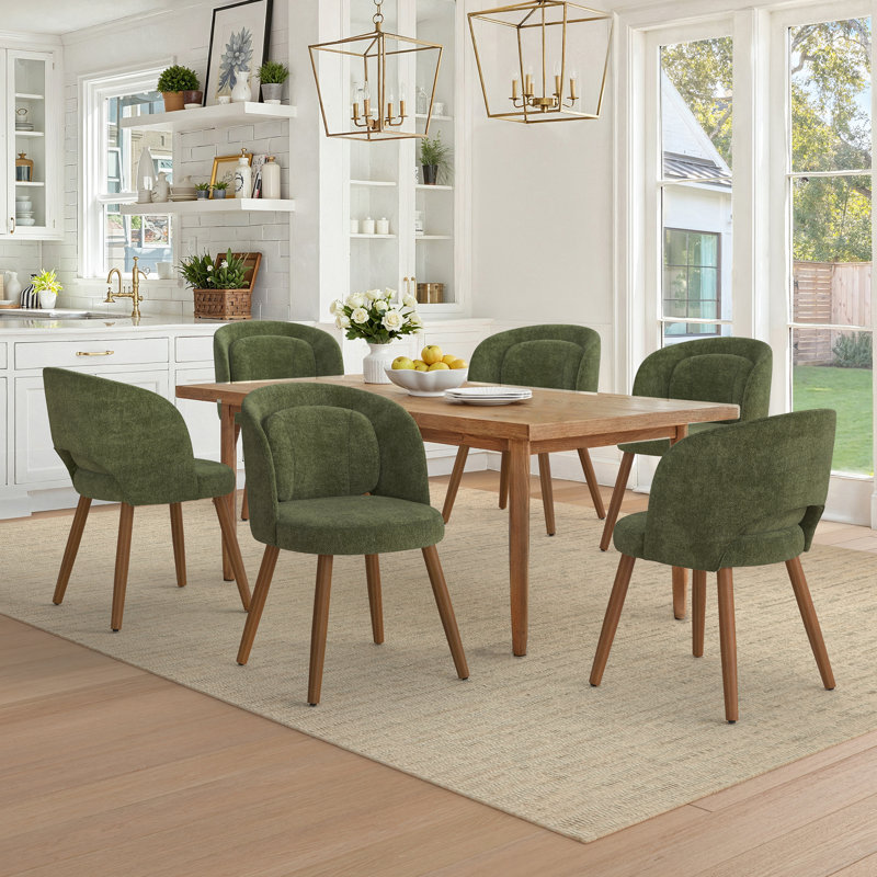 Ensemble de chaises de salle à manger rembourrées Katherine (ensemble de 6), Chenille Green