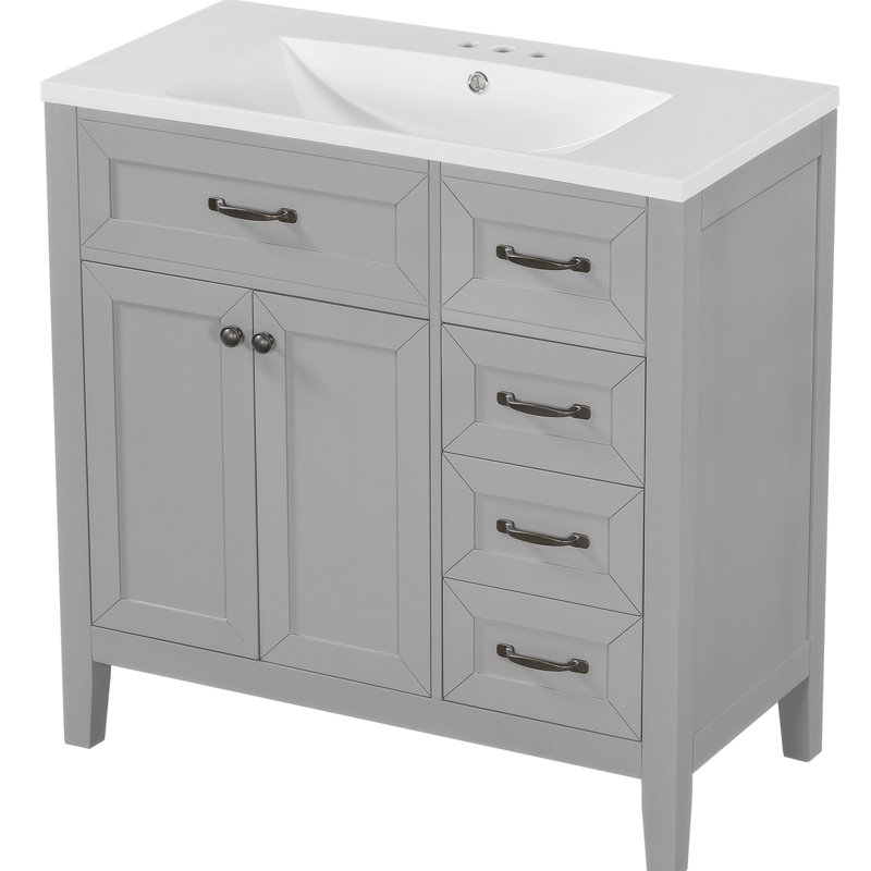 36.07'' Single Bathroom Vanity with Ceramic Sink Top Bathroom Storage Cabinet, Gray