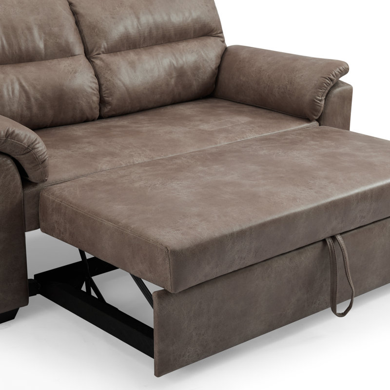 Aalaysha 2 Seater Faux Leather Sofa Bed, Brown