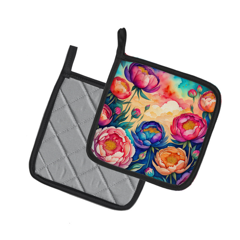 Paire de porte-casseroles à pivoines colorées