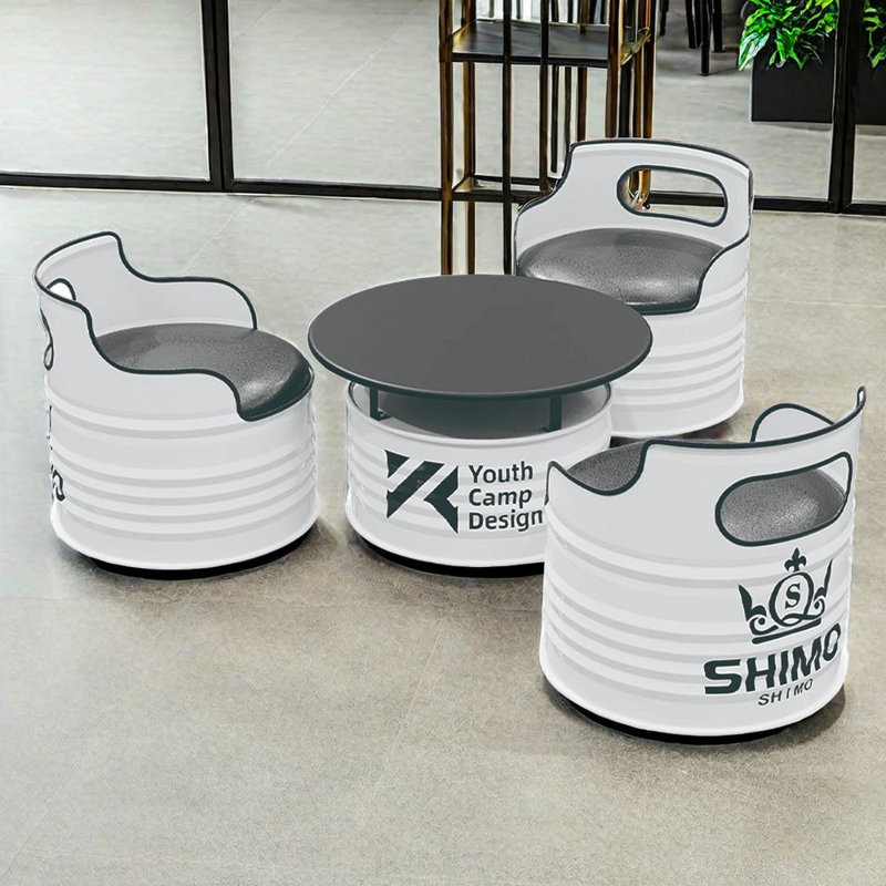 Table et chaises de style industriel, Blanc, Blanc / Noir