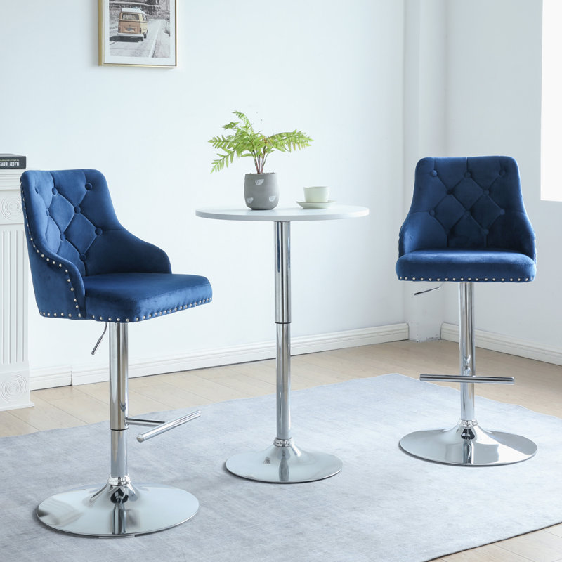 Cano Swivel Upholstered Adjustable Height Counter Stool, Blue
