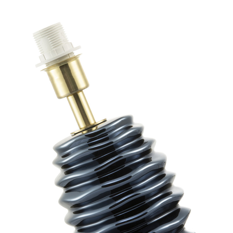 Modern Gloss Ceramic Table Lamp Base With Rippled Grooves By, Blue